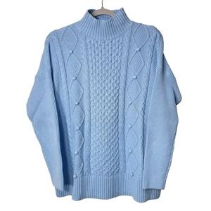 J.Crew Women's Light Blue Cotton Cable Knit Mock Neck Pullover Sweater Size M
